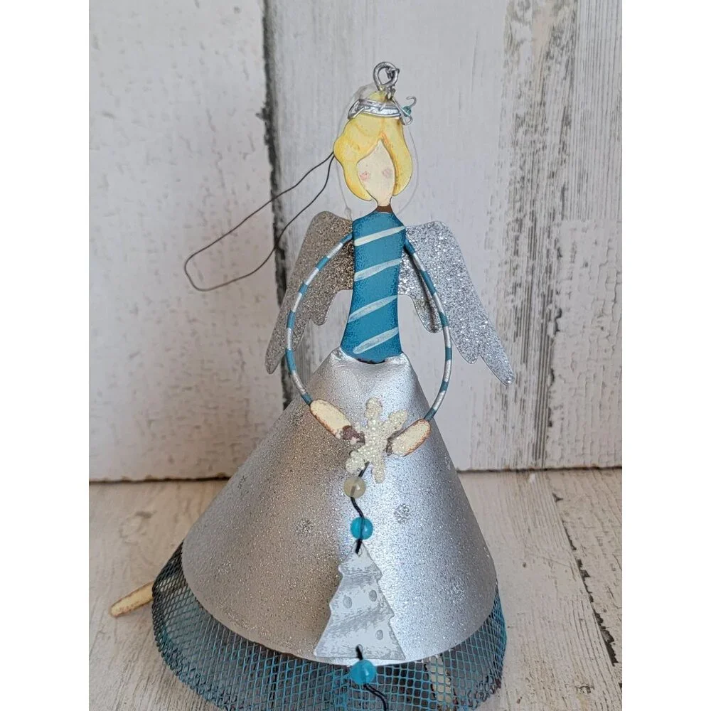 Vintage blue angel snowflake‎ ornament Xmas glitter